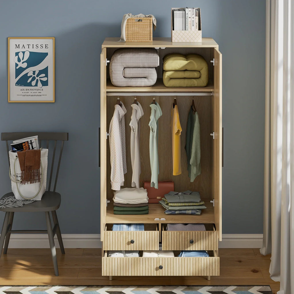 2026 NewArmoire Wardrobe Closet, Closet Wardrobe Cabinet with Drawers and Hanging Rail for Bedroom, White