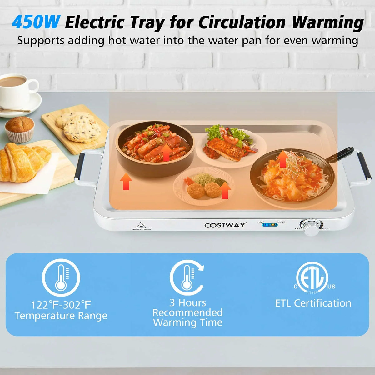 2026 NewCostway Food Warmer Buffet Server 450W Stainless Steel Electric Warming Tray for Parties