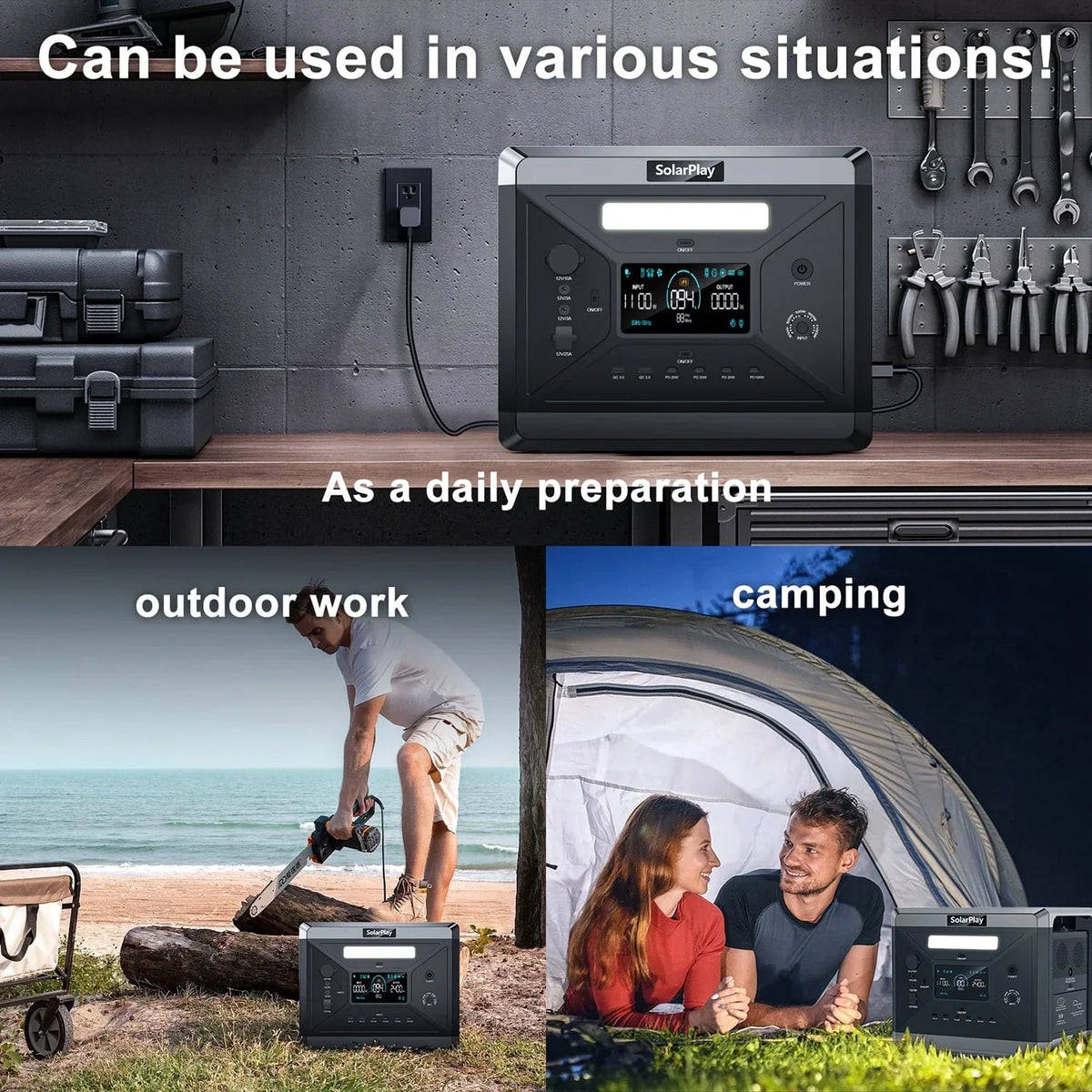 2026 NewSolarplay 2400W(4800W Peak) Solar Generator, with 400W Solar Panel,2160Wh Portable LiFePO4 Battery Power Station for Camping Home Backup RV