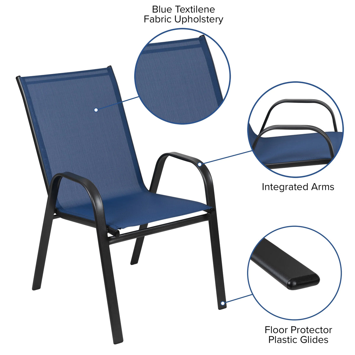 2026 NewBizChair 5 Pack Black Outdoor Stack Chair with Flex Comfort Material and Metal Frame