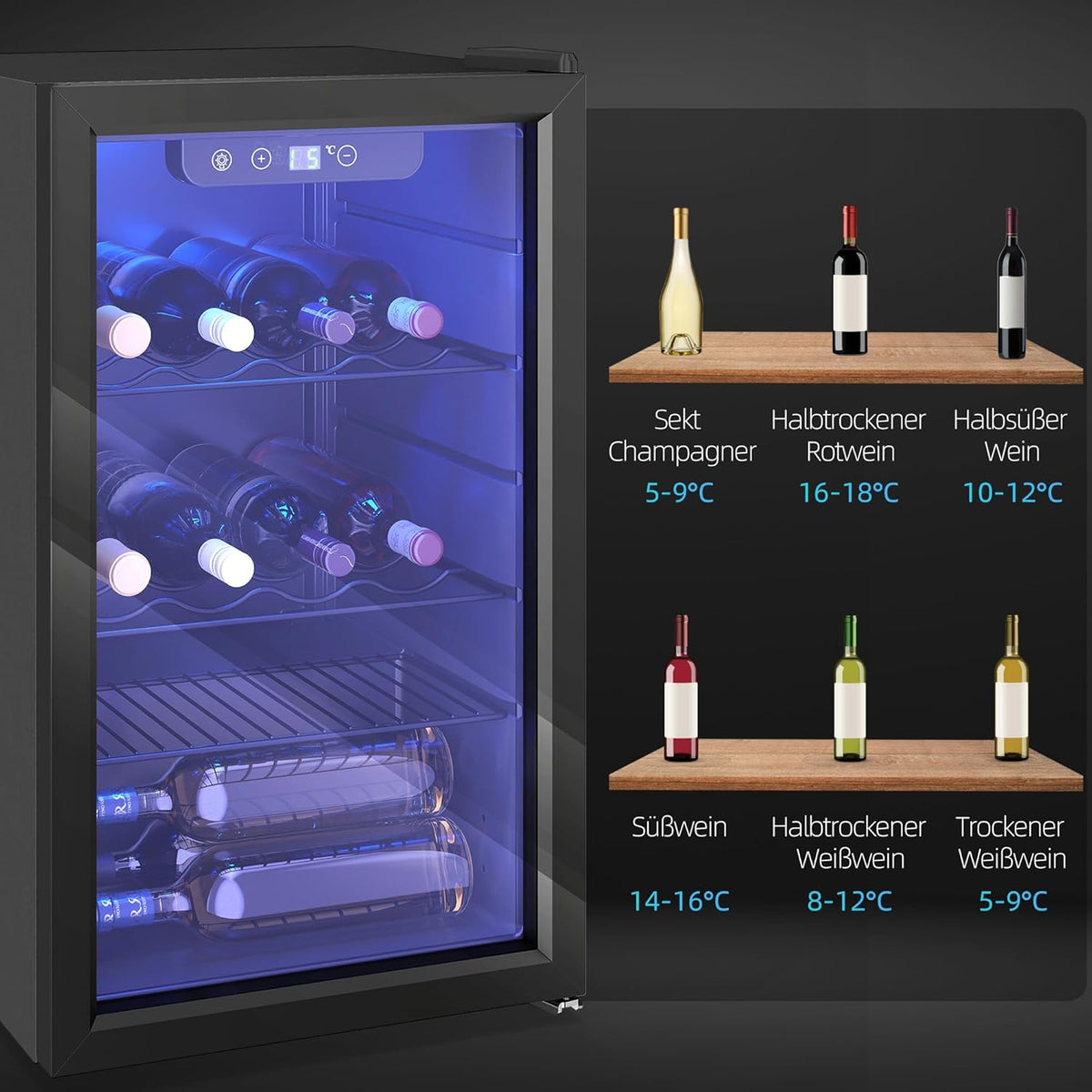 2026 Vinoteca HOMCOM para 24 botellas, 68 litros, mueble pequeño para vinos, enfriador de bebidas/botellas con puerta de doble cristal, 4-16 °C, iluminación LED, pantalla táctil digital, nevera para vinos, color negro.