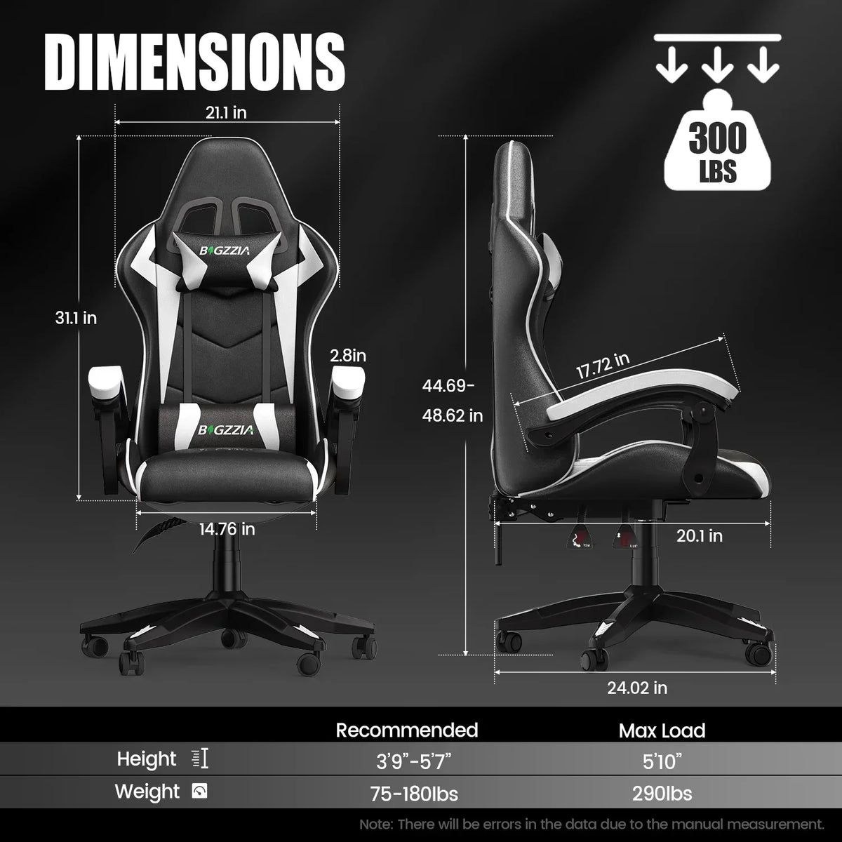 2026 NewBigzzia Gaming Chair Office Chair, Ergonomic Game Chair with Height Adjustable Headrest and Lumbar Support for Adults Teens, Black & White