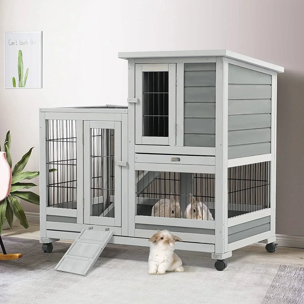 2026 NewYODOLLA Indoor Rabbit Hutch Bunny Cage Large Pet House for Small Animal with Wheels