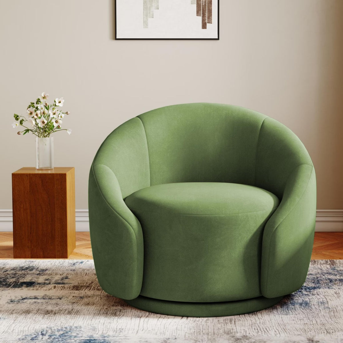 2026 New360" Swivel Accent Chair for Living Room, Boucle Barrel Armchair Single Sofa Chair Reading Chair, Sage Green