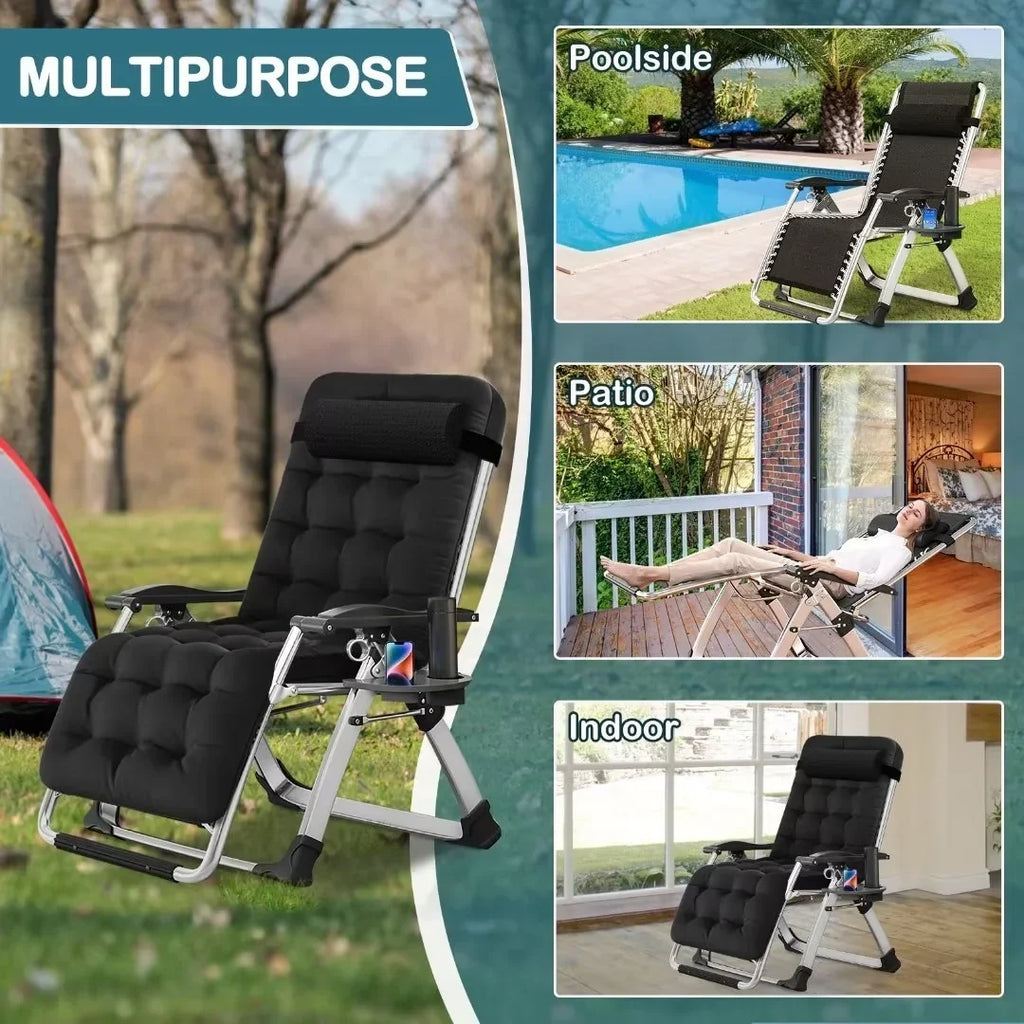 2026 NewNAIZEA 2 Pack Zero Gravity Chair, Foldable Portable Lawn Recliner with Cushion, Headrest, Cup Holder, Black