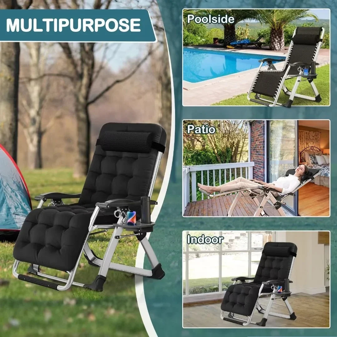 2026 NewNAIZEA 2 Pack Zero Gravity Chair, Foldable Portable Lawn Recliner with Cushion, Headrest, Cup Holder, Black