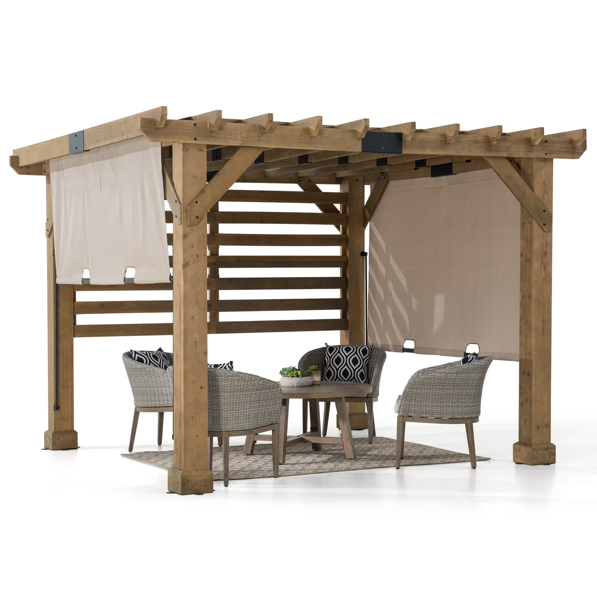 2026 NewSunjoy Cedar Pergola 10 x 11 ft. Wooden Hot Tub Pergola with Adjustable Canopy and Privacy Screen