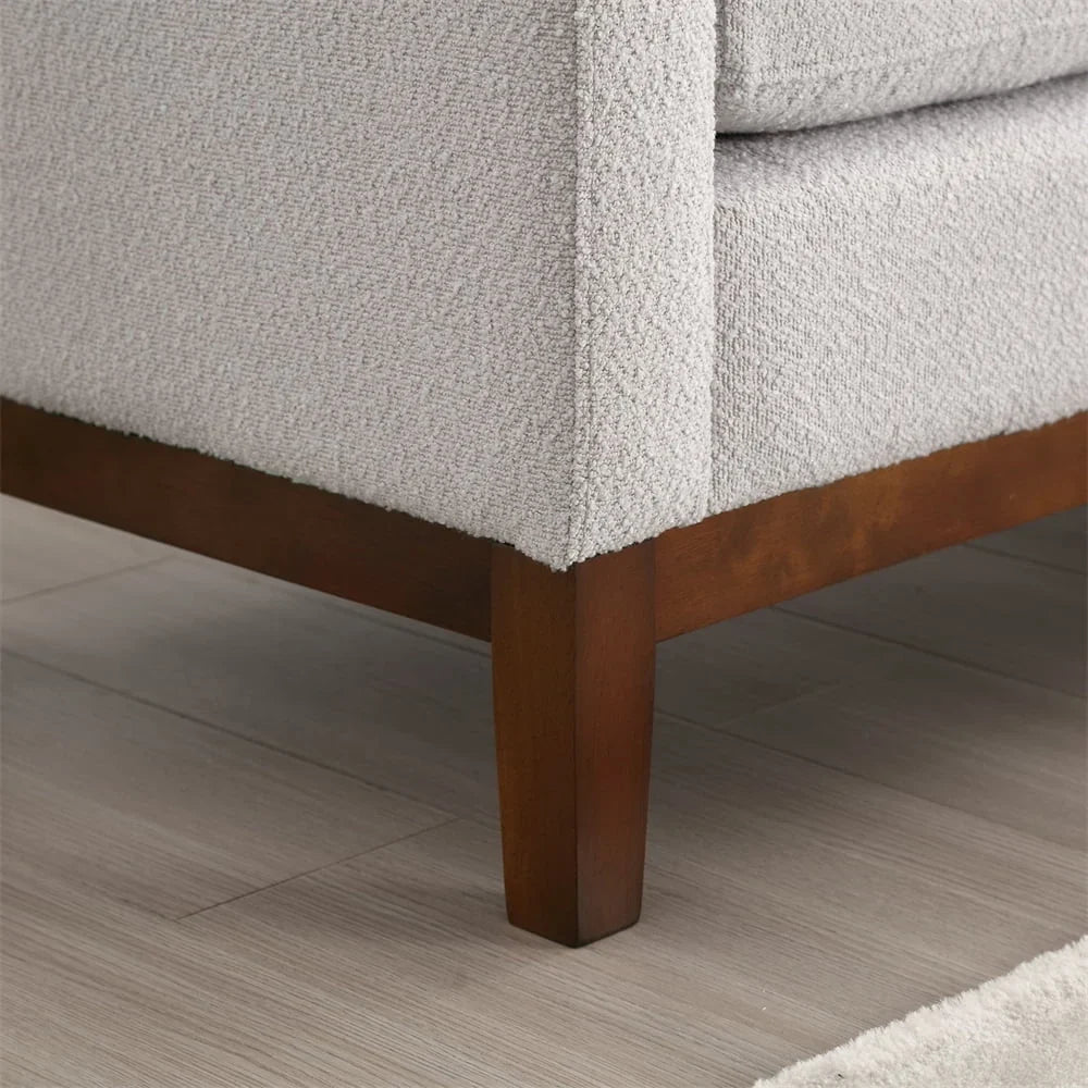 2026 New53.5"W Elegant Upholstered Bench with Wood Legs & Round Pillows,Comfy Boucle Fabric Footrest with Arms, Entryway Bench for End of Bed, Bedroom and Living Room, Ivory