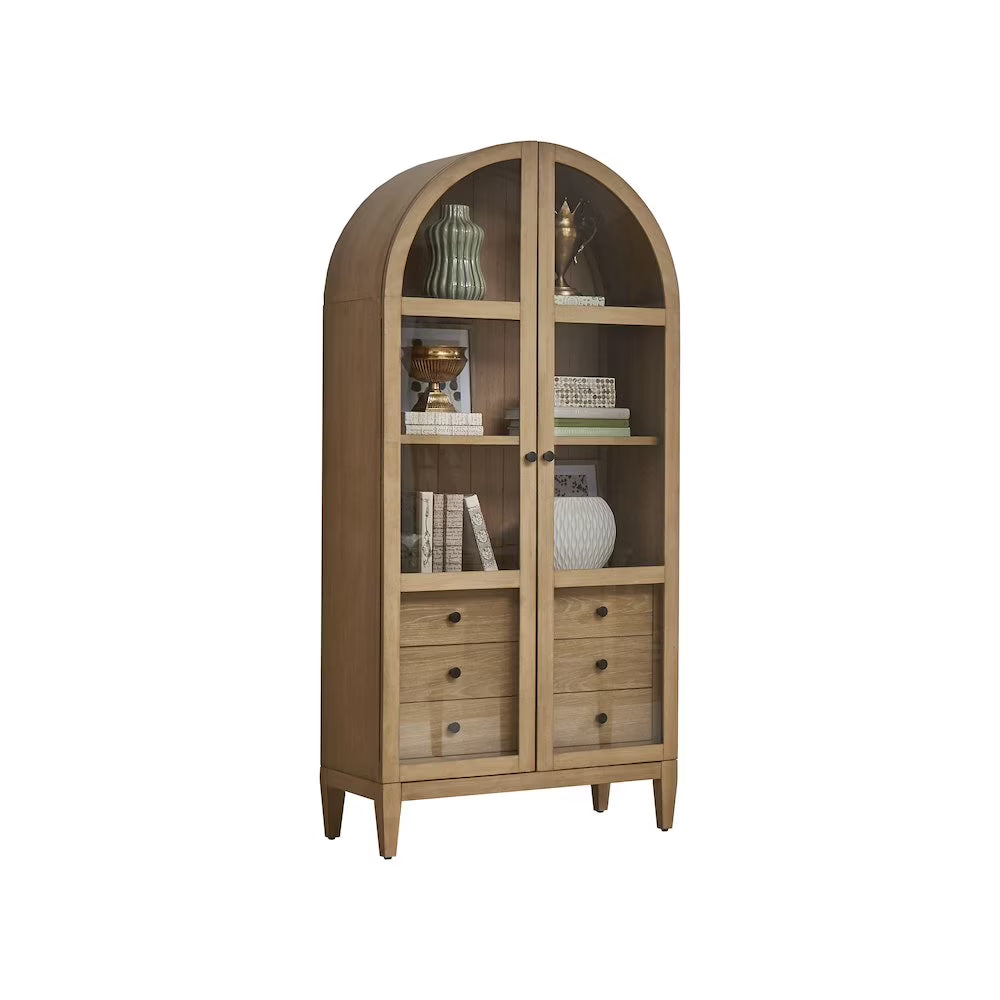 2026 NewModern Wood Arched Display Cabinet/Bookcase Fully Assembled Light Brown