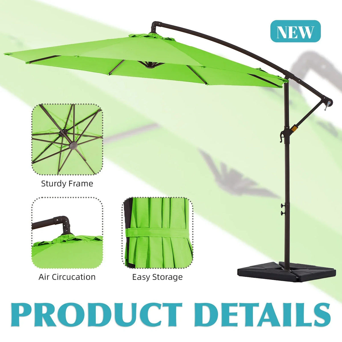 2026 NewJUSTLET 10ft Heavy Duty Patio Hanging Offset Cantilever Patio Umbrella W/ 4-Piece Base Included Included, Beige
