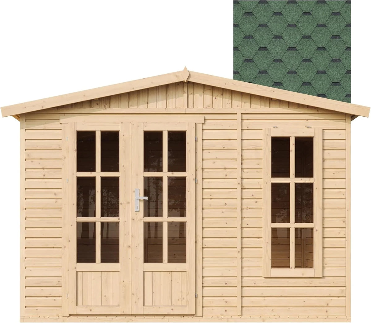2026 TIMBELA Caseta de jardín de Madera de 6 m2 - Cobertizo Jardin Exterior con Suelo, Ventana, Puerta Doble - Cabaña de jardín para Trabajar en casa - con Tejas bituminosas Verde M334FB H334FBGREEN