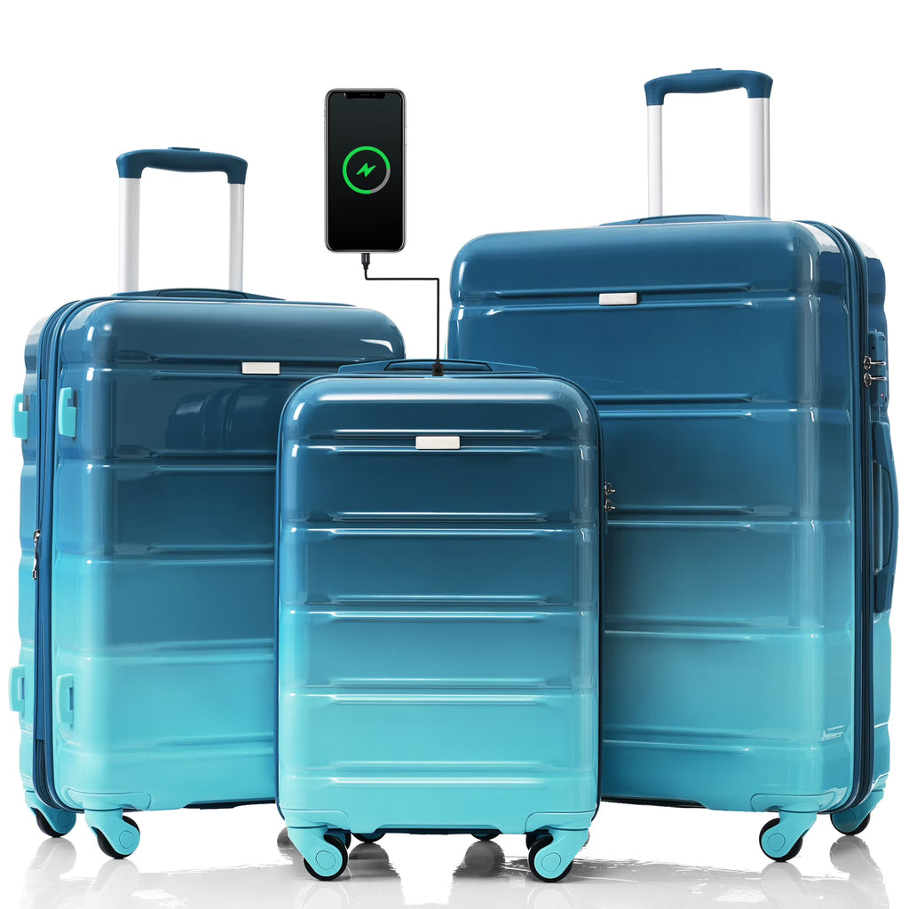 2026 NewPAPROOS 3-Piece Luggage Set (20''/24''/28''), Hardshell Lightweight Suitcase with USB Port and Side Hooks, Travel Luggage with TSA-Lock, Hardside Rolling Luggage for School, Travel, Pink