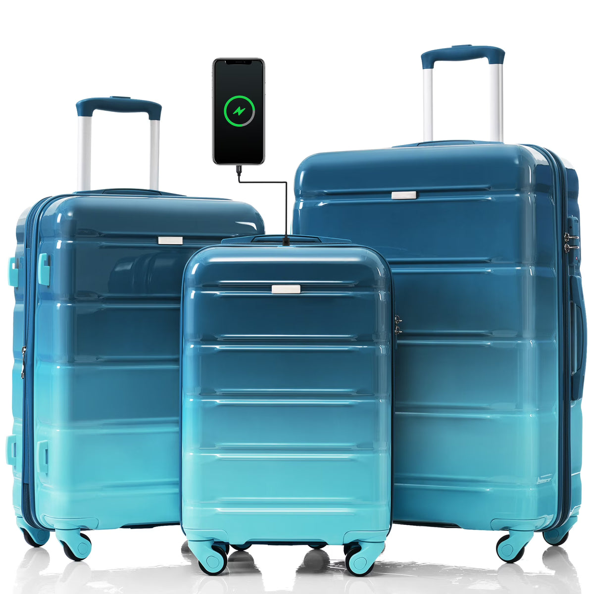 2026 NewPAPROOS 3-Piece Luggage Set (20''/24''/28''), Hardshell Lightweight Suitcase with USB Port and Side Hooks, Travel Luggage with TSA-Lock, Hardside Rolling Luggage for School, Travel, Pink