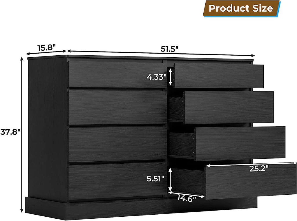 2026 New8 Drawers Double Dresser Wooden Black Chest of Drawers for Bedroom, Large Storage Cabinet for Home Living Room