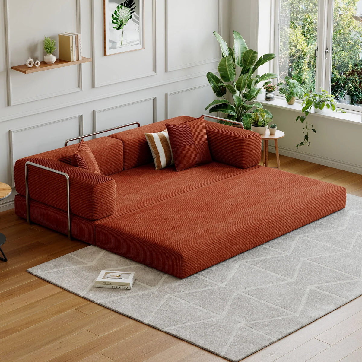 2026 NewConvertible Sleeper Sofa Bed,Compressed Floor Boneless Couch,Modular Modern Corduroy Sofa for Living Room Bedroom -with Fixed-Shape Frame and Support Armrest,Easy Assembly(Green)