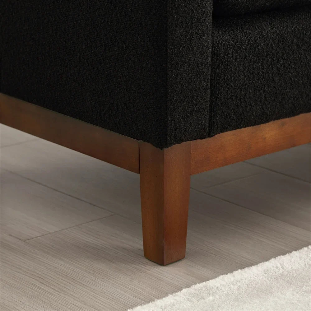 2026 New53.5"W Elegant Upholstered Bench with Wood Legs & Round Pillows,Comfy Boucle Fabric Footrest with Arms, Entryway Bench for End of Bed, Bedroom and Living Room, Ivory