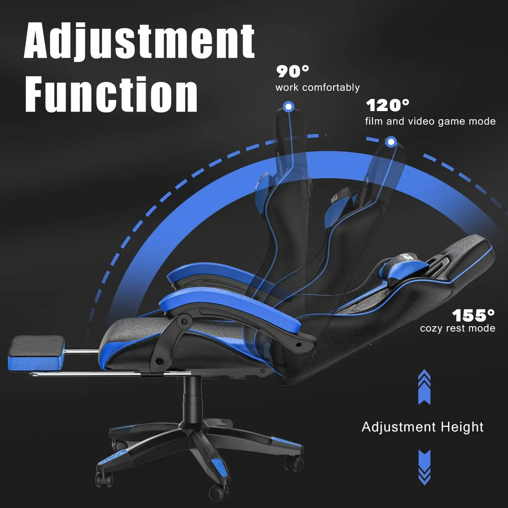 2026 NewBigzzia Gaming Chair Office Chair, Ergonomic Game Chair with Height Adjustable Headrest and Lumbar Support for Adults Teens, Black & White
