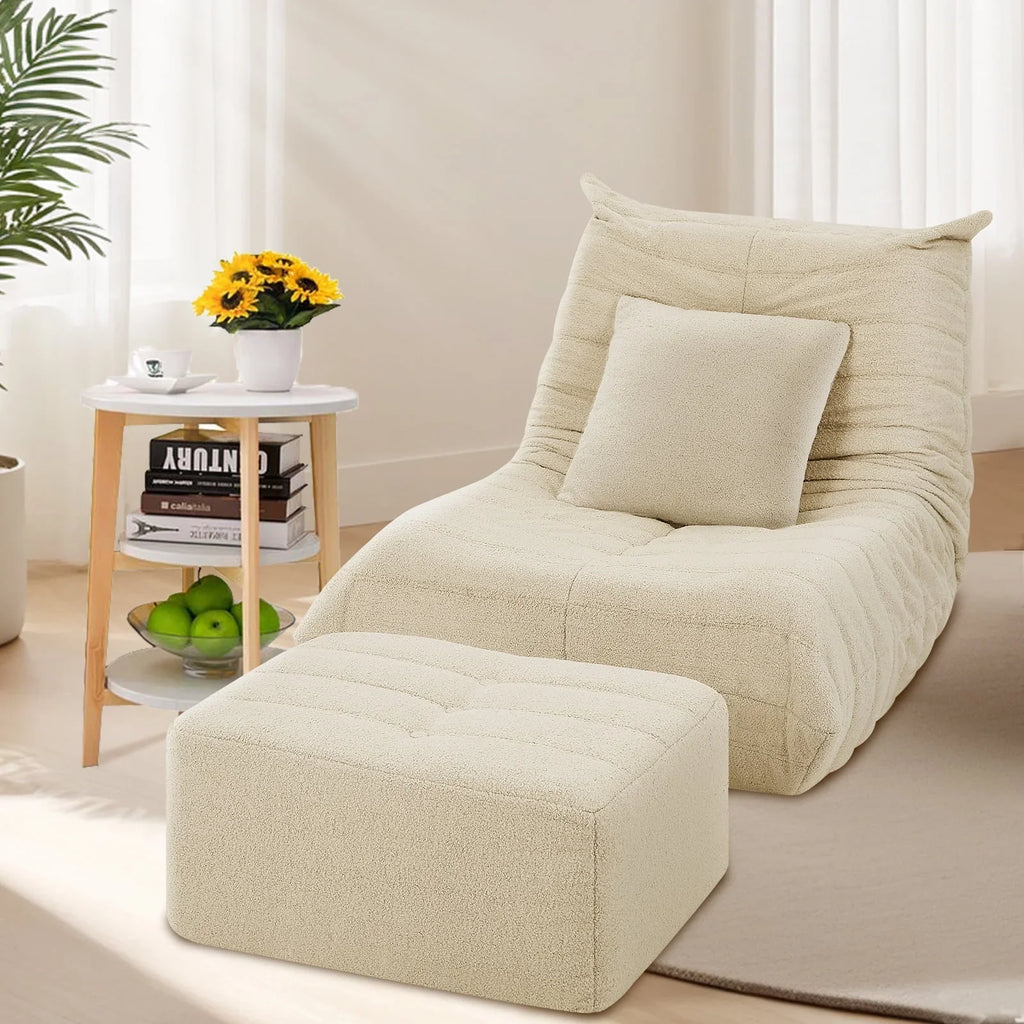 2026 NewVFD Bean Bag Chairs for Adults, Beanbag Chair with Ottoman Lounge Sofa Memory Foam Comfy Reading Chair for Bedroom & Living Room, Lazy Floor Sofa Couch