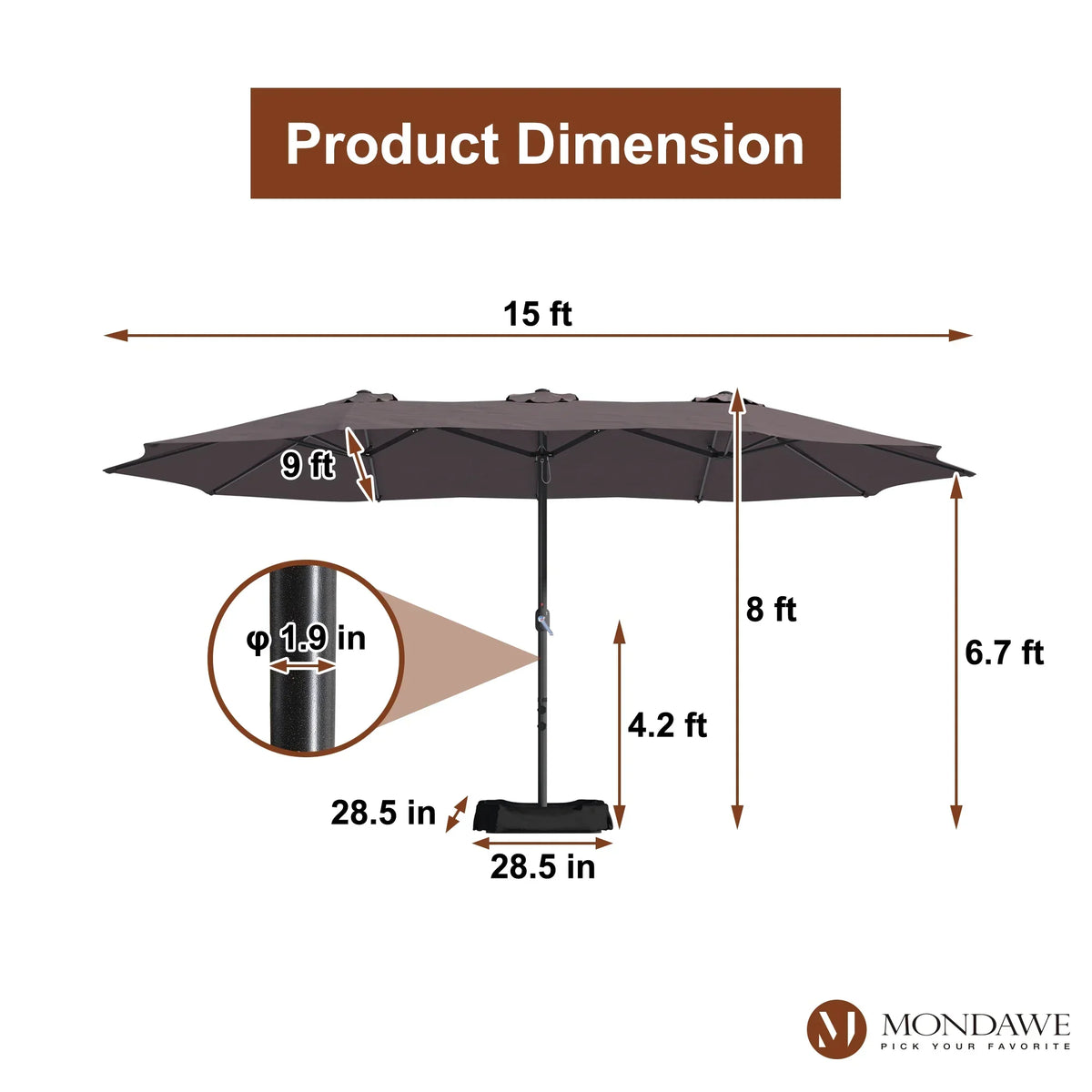 2026 NewMondawe 15ft Patio Umbrella Rectangular Outdoor Market Umbrella with Base and LED Lights Beige