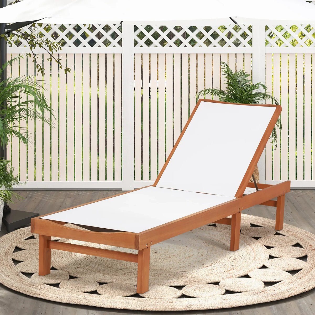 2026 NewGymax 2PCS Patio Wooden Chaise Lounge Chair Recliner w/ Adjustable Backrest