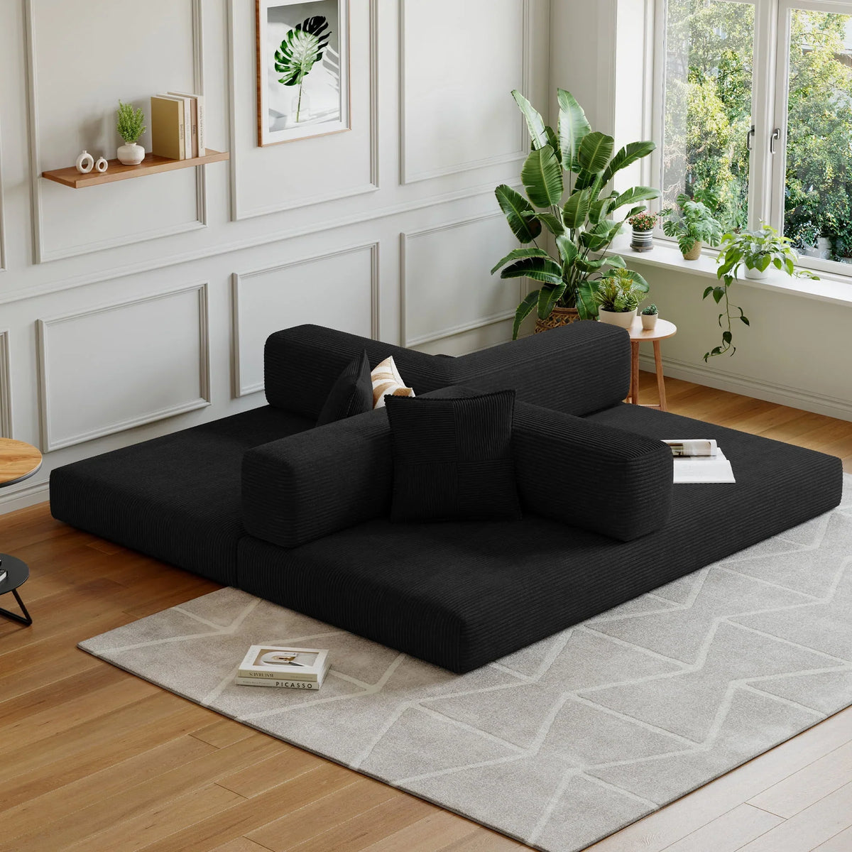 2026 NewConvertible Sleeper Sofa Bed,Compressed Floor Boneless Couch,Modular Modern Corduroy Sofa for Living Room Bedroom -with Fixed-Shape Frame and Support Armrest,Easy Assembly(Green)