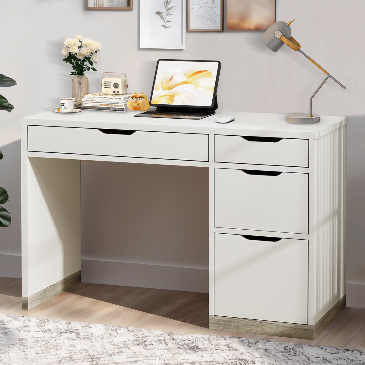 2026 NewDreamCurship White Desk with Drawers, Modern Computer Desk with File Drawers, Home Office Study Writing Desk with Storage, White