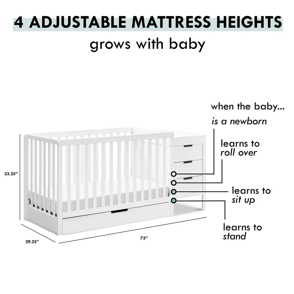 2026 NewCarter-s by DaVinci Colby 4-in-1 Convertible Crib & Changer Combo in White