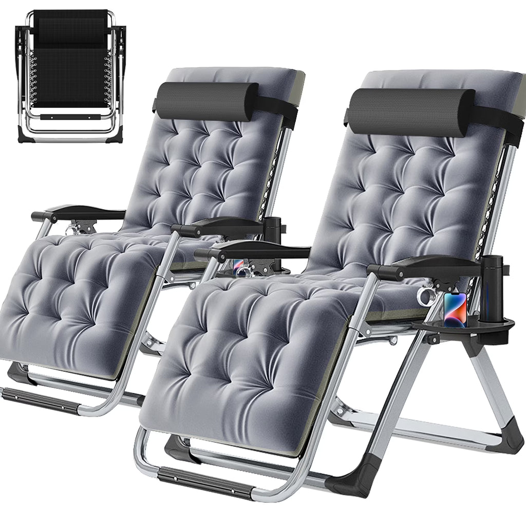 2026 NewNAIZEA 2 Pack Zero Gravity Chair, Foldable Portable Lawn Recliner with Cushion, Headrest, Cup Holder, Black