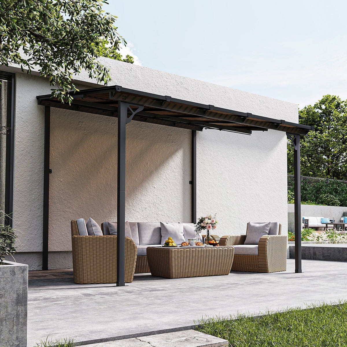 2026 NewAoxun 8' x 5' Gazebo for Patio, Gazebo Pergola with Sloped Roof, Grill Gazebo Large Wall-Mounted Heavy Duty Awnings, for Backyard, Deck, Patio