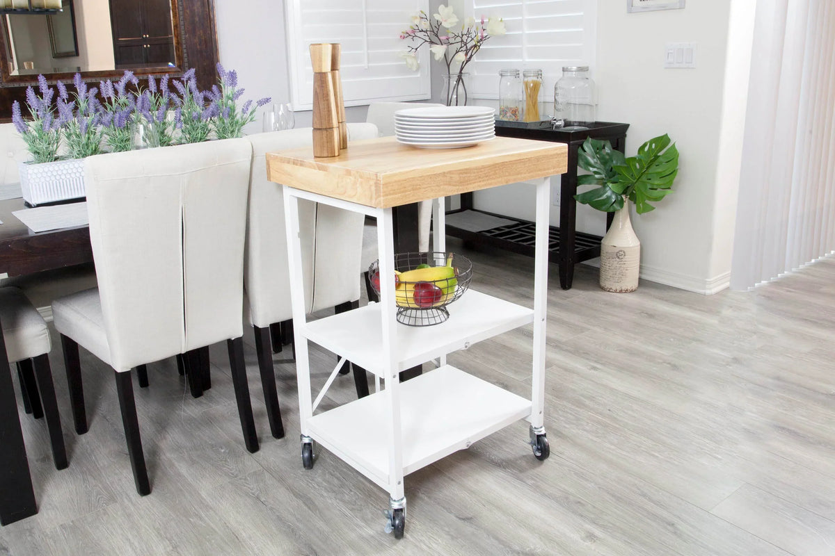 2026 NewOrigami Foldable Wheeled Portable Solid Wood Top Kitchen Island Bar Cart