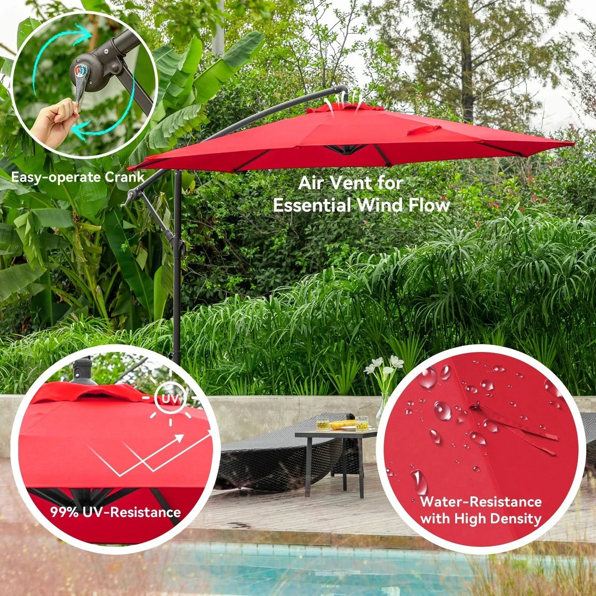 2026 NewJUSTLET 10ft Heavy Duty Patio Hanging Offset Cantilever Patio Umbrella W/ 4-Piece Base Included Included, Beige