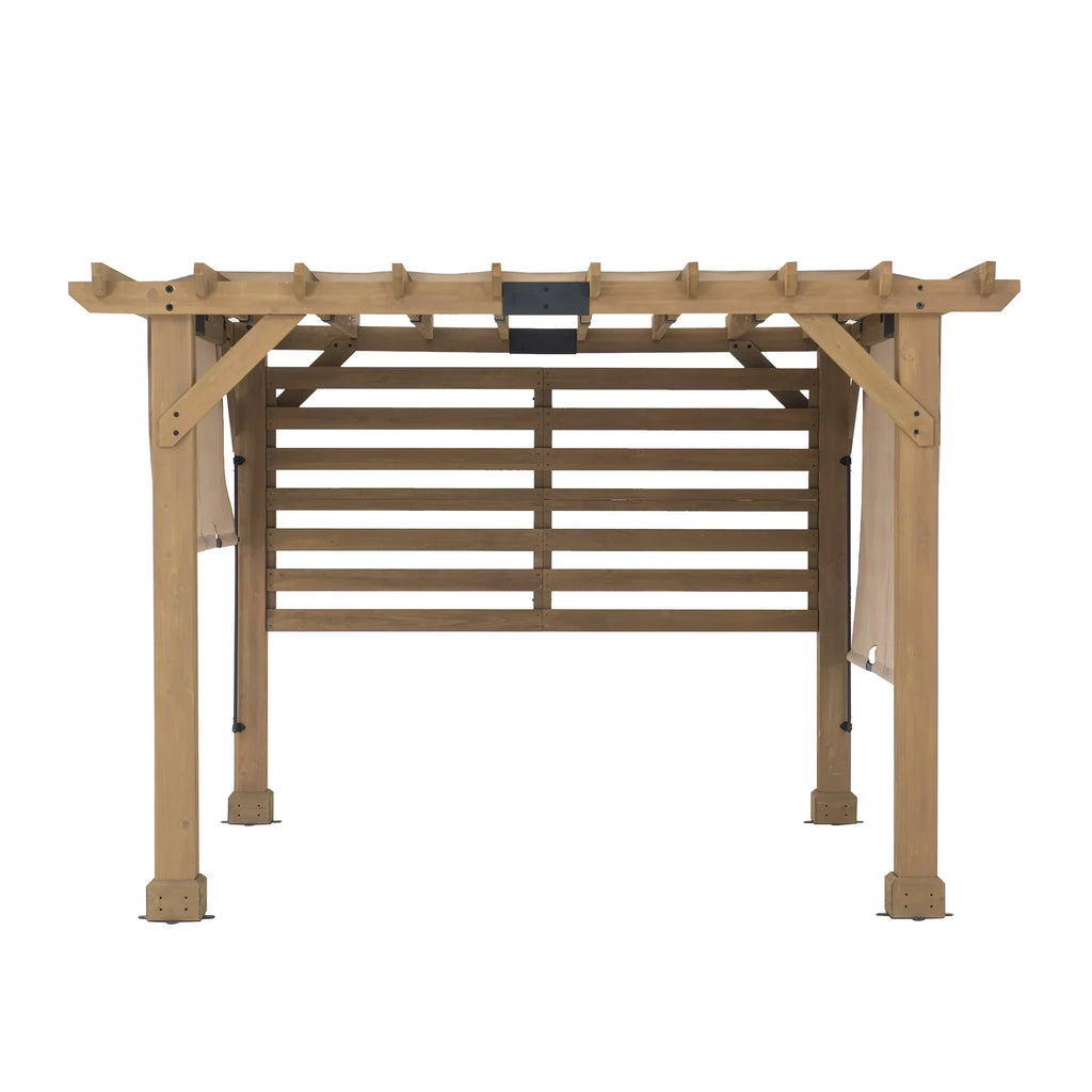 2026 NewSunjoy Cedar Pergola 10 x 11 ft. Wooden Hot Tub Pergola with Adjustable Canopy and Privacy Screen