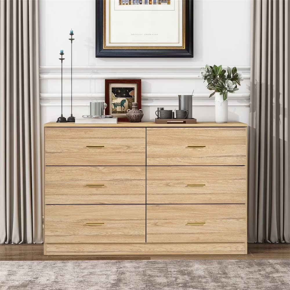 2026 NewKadyn Modern 6 Drawer Dresser Wood Cabinet,Dresser for Bedroom, Kitchen Storage Cabinet with Drawers, Chest of Drawers(Black)