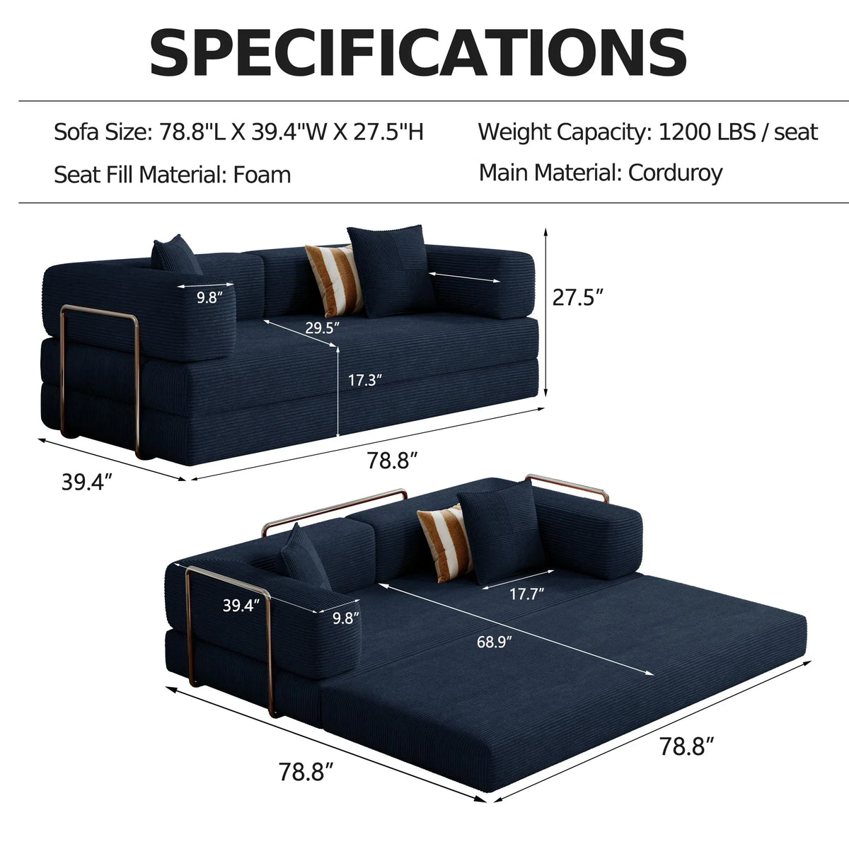 2026 NewConvertible Sleeper Sofa Bed,Compressed Floor Boneless Couch,Modular Modern Corduroy Sofa for Living Room Bedroom -with Fixed-Shape Frame and Support Armrest,Easy Assembly(Green)