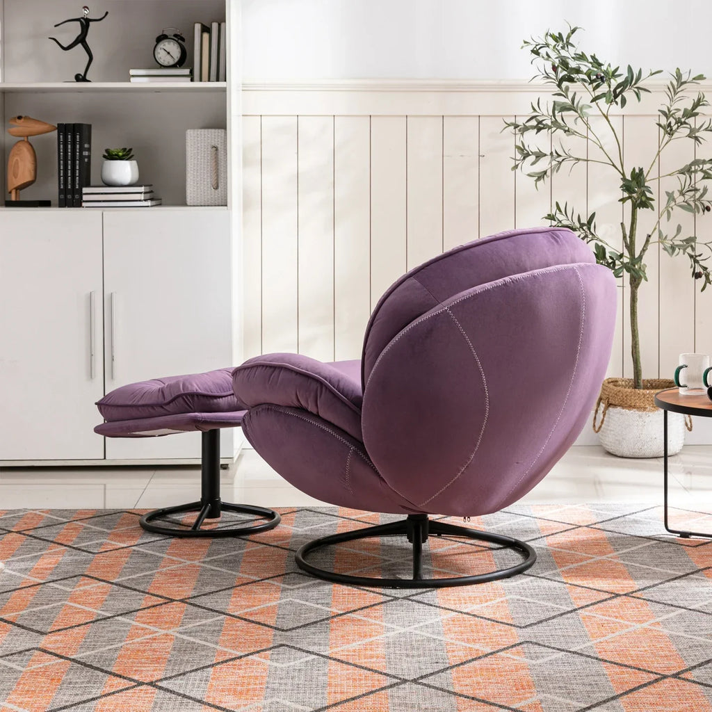 2026 NewVelvet Swivel Accent Chair with Ottoman, Modern Chaise Lounge Chair with Metal Frame and Footstool, Comfy Armchair Reading Chair for Living Room Bedroom Office,Blue
