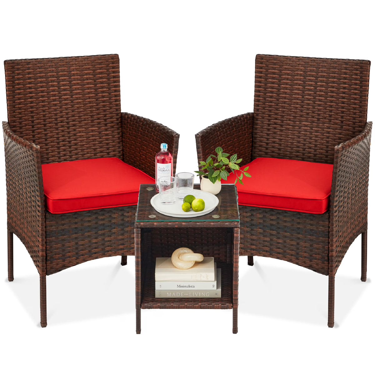 2026 NewBest Choice Products 3-Piece Outdoor Wicker Conversation Patio Bistro Set, w/ 2 Chairs, Table - Gray/Navy