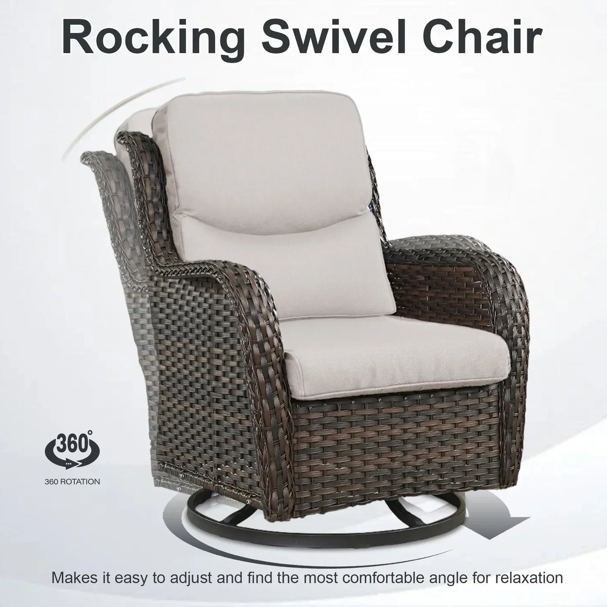 2026 NewPOCASSY Patio Swivel Chairs, Outdoor Wicker Swivel Glider Rocking Chairs with High Back and Thick Cushions for Porch Deck - Set of 2, Beige