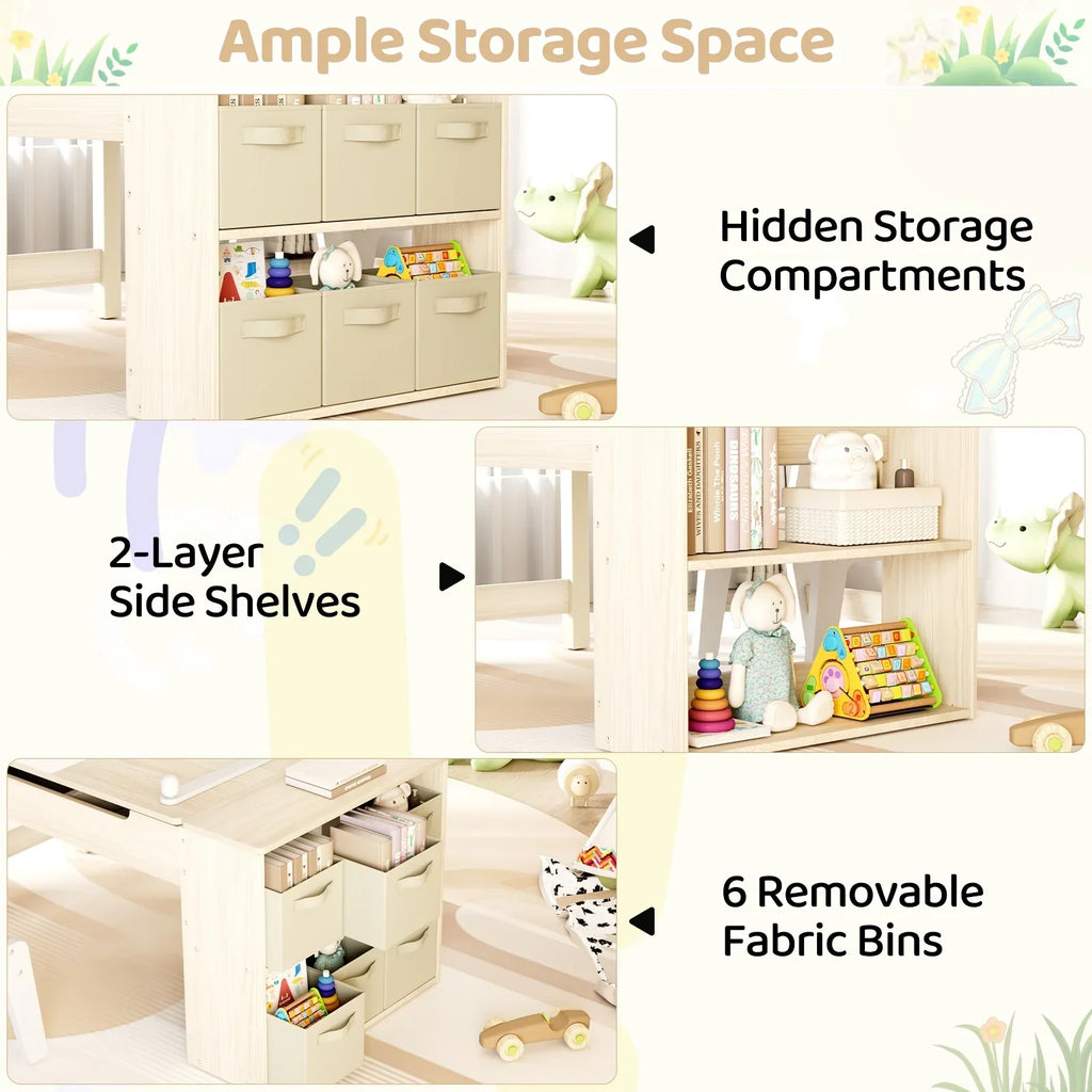 2026 NewLAZY BUDDY Kids Art Table and 2 Chairs Set, 2 in 1 Easel & Toddler Craft Table and Chairs Set with Storage Bins, Paint Cups and Paper Roll, Activity Table Set for Children 3+