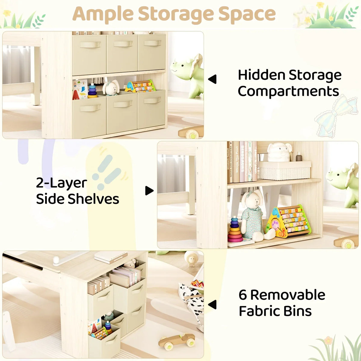 2026 NewLAZY BUDDY Kids Art Table and 2 Chairs Set, 2 in 1 Easel & Toddler Craft Table and Chairs Set with Storage Bins, Paint Cups and Paper Roll, Activity Table Set for Children 3+