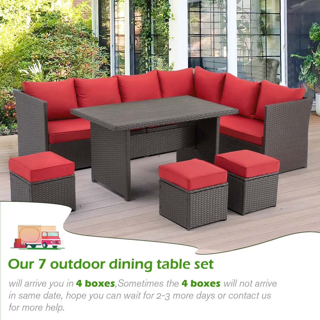 2026 NewAECOJOY 7 Piece Patio Furniture Set PE Rattan Outdoor Dining Set Sectional Sofa Couch with Table Patio Conversation Set in Gray