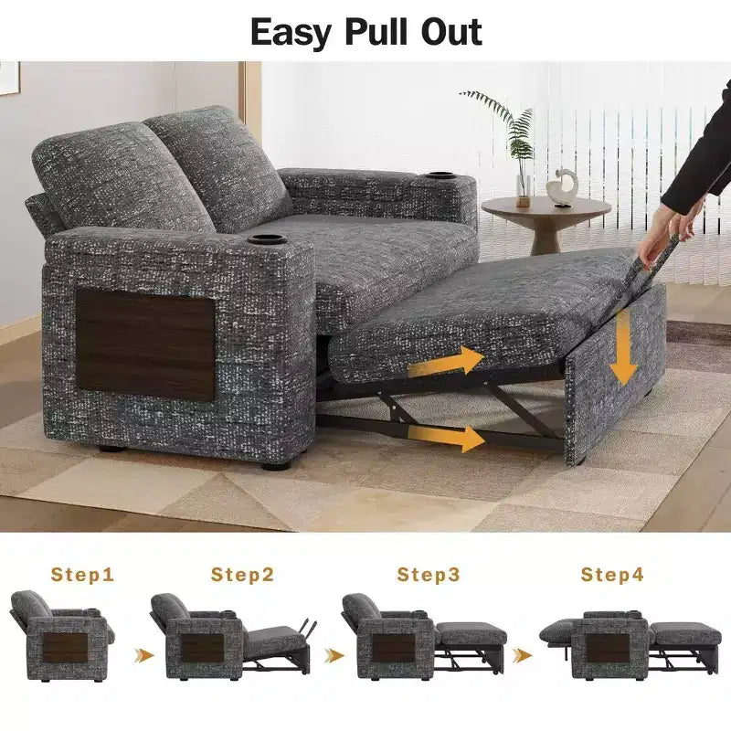 2026 Dyonery Sofá cama 4 en 1 de 65,5" con respaldos ajustables, carga USB/Type-C, portavasos y bolsillos, verde