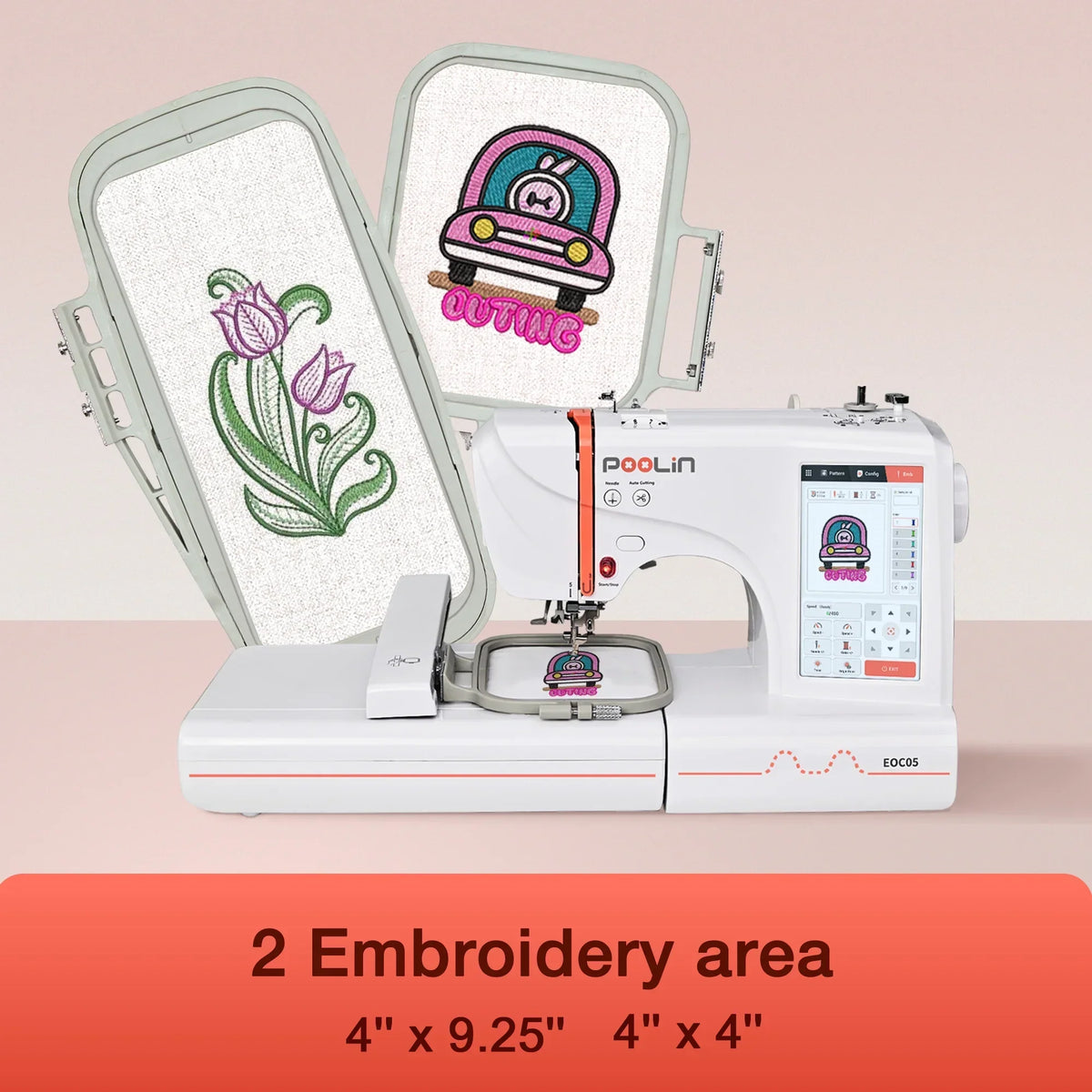 2026 NewPoolin EOC05 Embroidery Machine 4x9.25" Area, 7" Touch Screen with kit