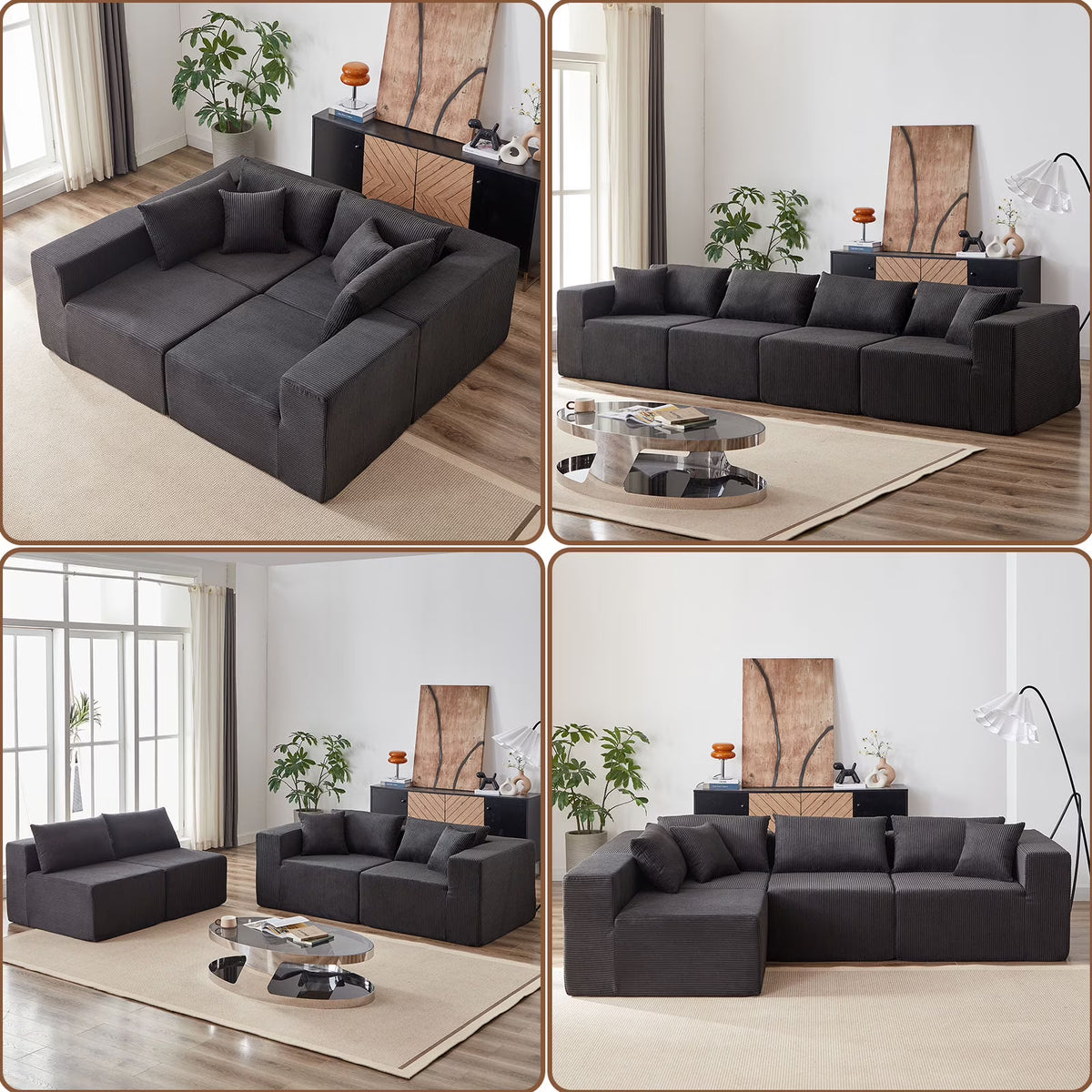 2026 New104-Inch Corduroy Modular L Shaped Sectional Sofa,Luxury Floor Couch Set,Upholstered Indoor Furniture,Foam-Filled Compressed Sofa for Living Room,Bedroom,4 PC Free Combination