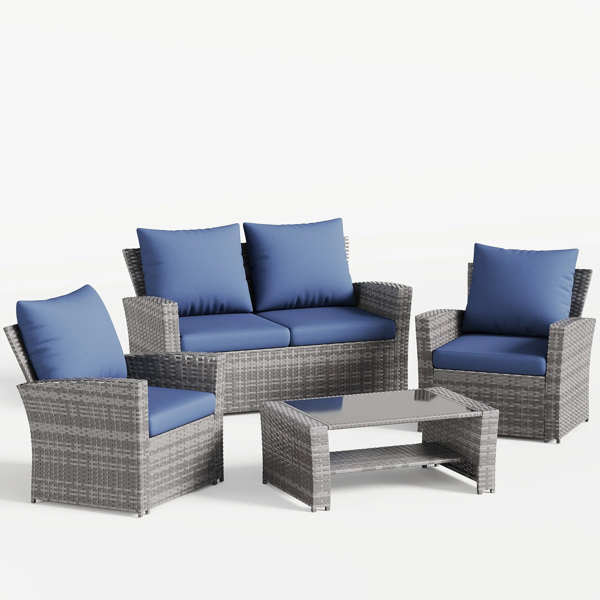 2026 NewUDPATIO Wicker Patio Furniture Set, 4 Piece Outdoor Sectional Conversation Sets, Gray PE Rattan Patio Sofa Set for Balcony, Porch, Backyard, Grey