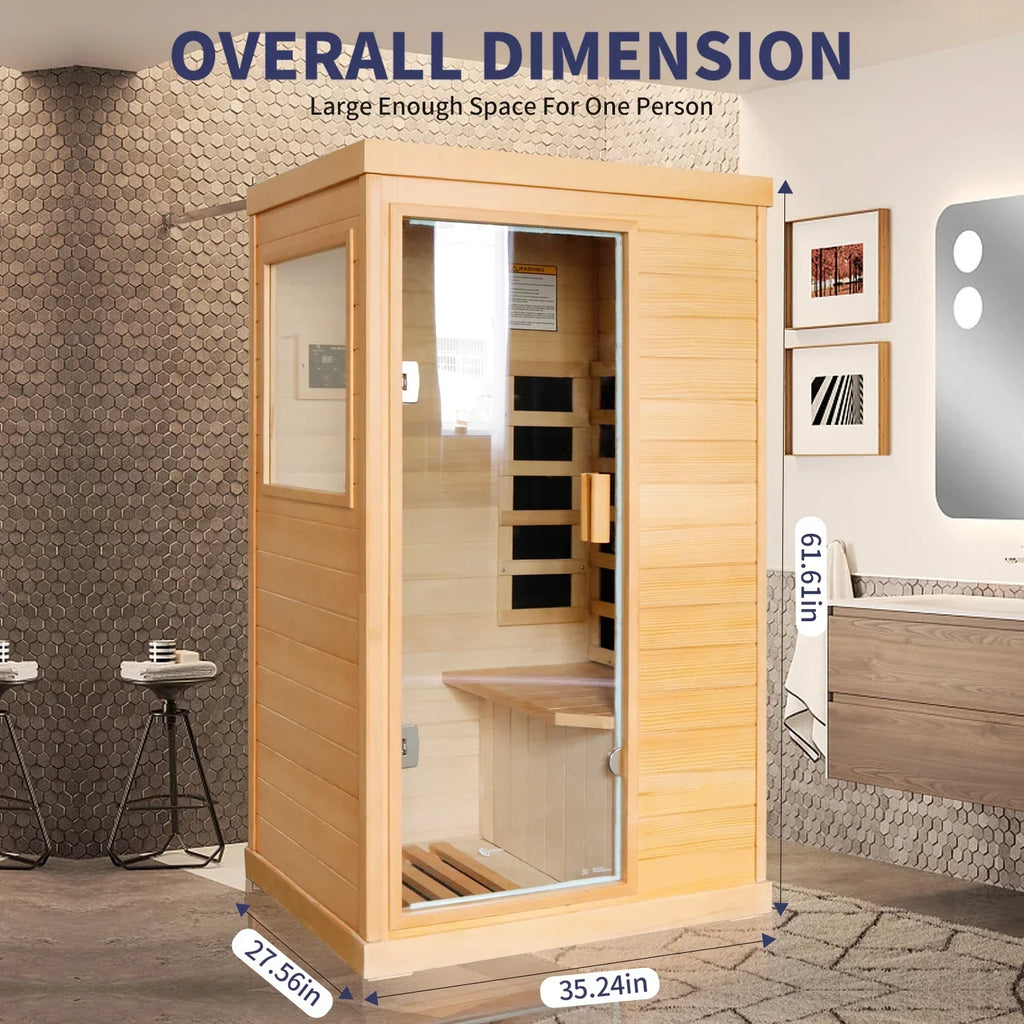 2026 NewOUTEXER 800W Far Infrared Sauna with Carbon Heaters, Canadian Hemlock Wood, Indoor Use