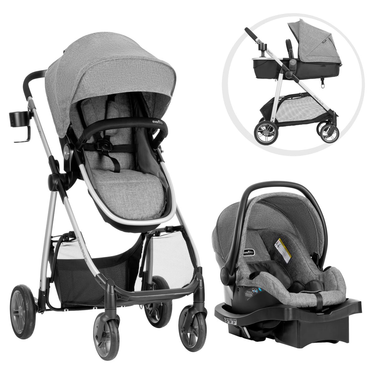 2026 NewEvenflo Omni Plus Modular Travel System with LiteMax Sport Infant Car Seat, Mylar Gray, Unisex