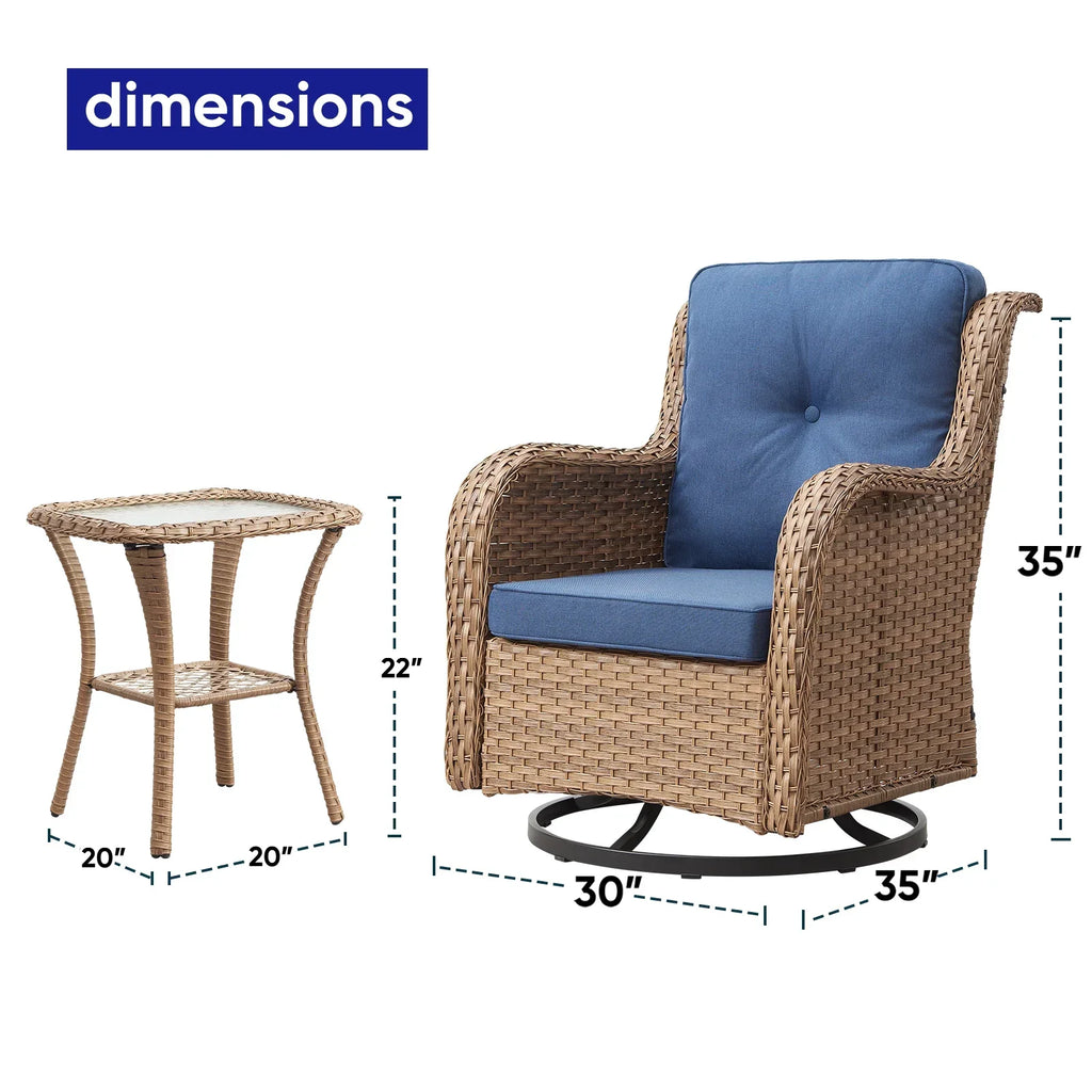 2026 NewPOCASSY 3 Piece Patio Set Outdoor Wicker Glider Rocking and Swivel Chairs with Cushions