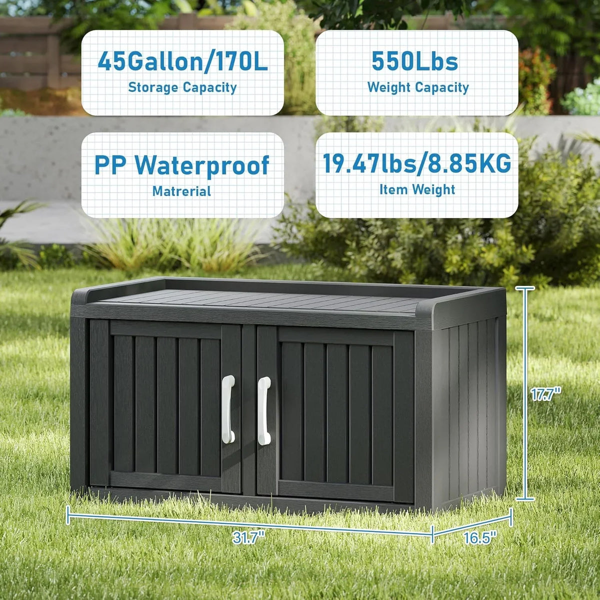 2026 NewKAMABOKO Outdoor Shoe Storage Cabinet, Waterproof UV-Resistant Entryway Storage Bench Indoor Outdoor with 2 Barn Doors, Adjustable Shelves for Entryway, Bedroom, Hallway,Living Room(Black)
