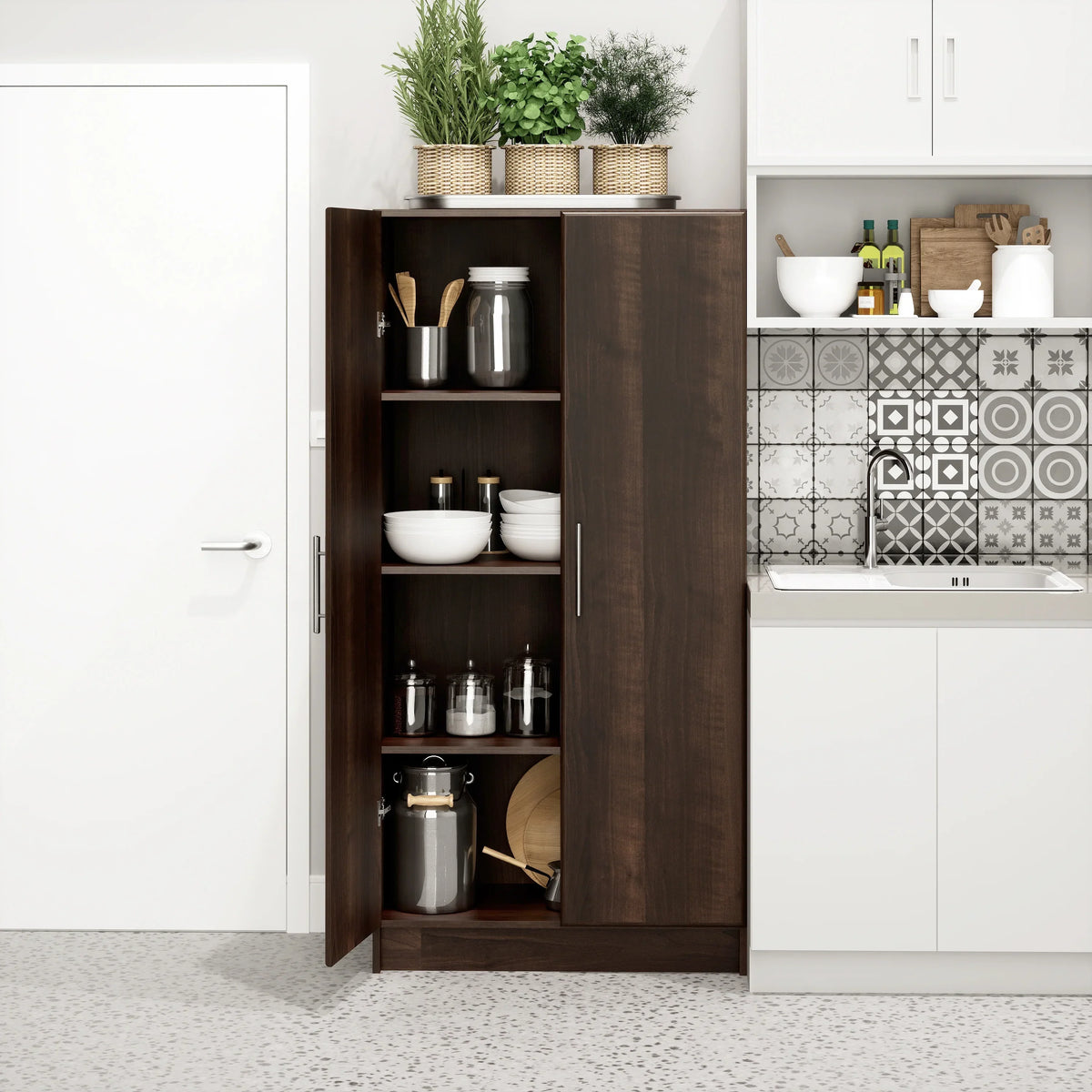 2026 NewPrepac Adjustable Shelves Cabinet - Functional Tall Garage Table, 16"D x 32"W x 65"H Freestanding Garage Cabinet with 2-Doors, Espresso - EES-3264