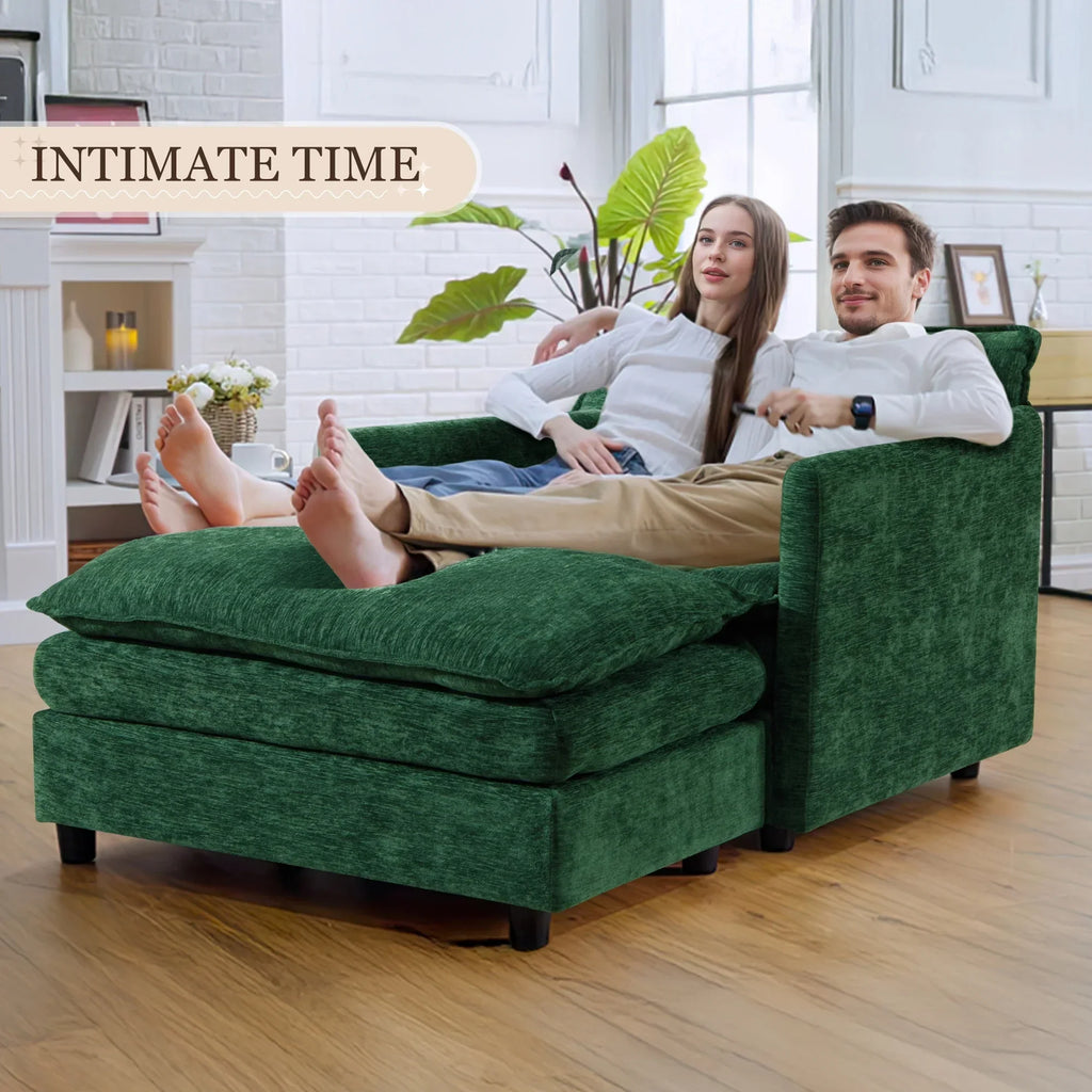 2026 NewMuumblus Oversized Lounge Chair with Ottoman, Cloud Accent Armchair for Living Room, Beige Chenille